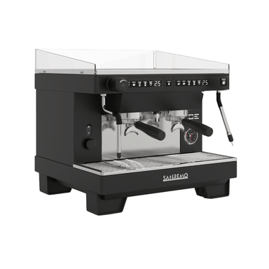 Sanremo ZOE 2 group compact traditional espresso machine with autosteam function in black angled view