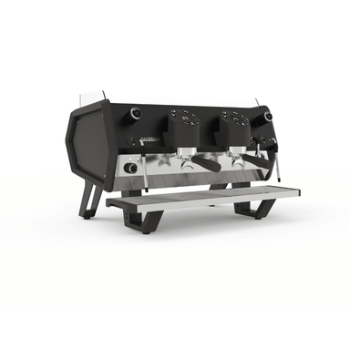 Black Sanremo d8 2 group traditional espresso machine angled view