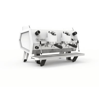 White Sanremo d8 2 group traditional espresso machine angled view