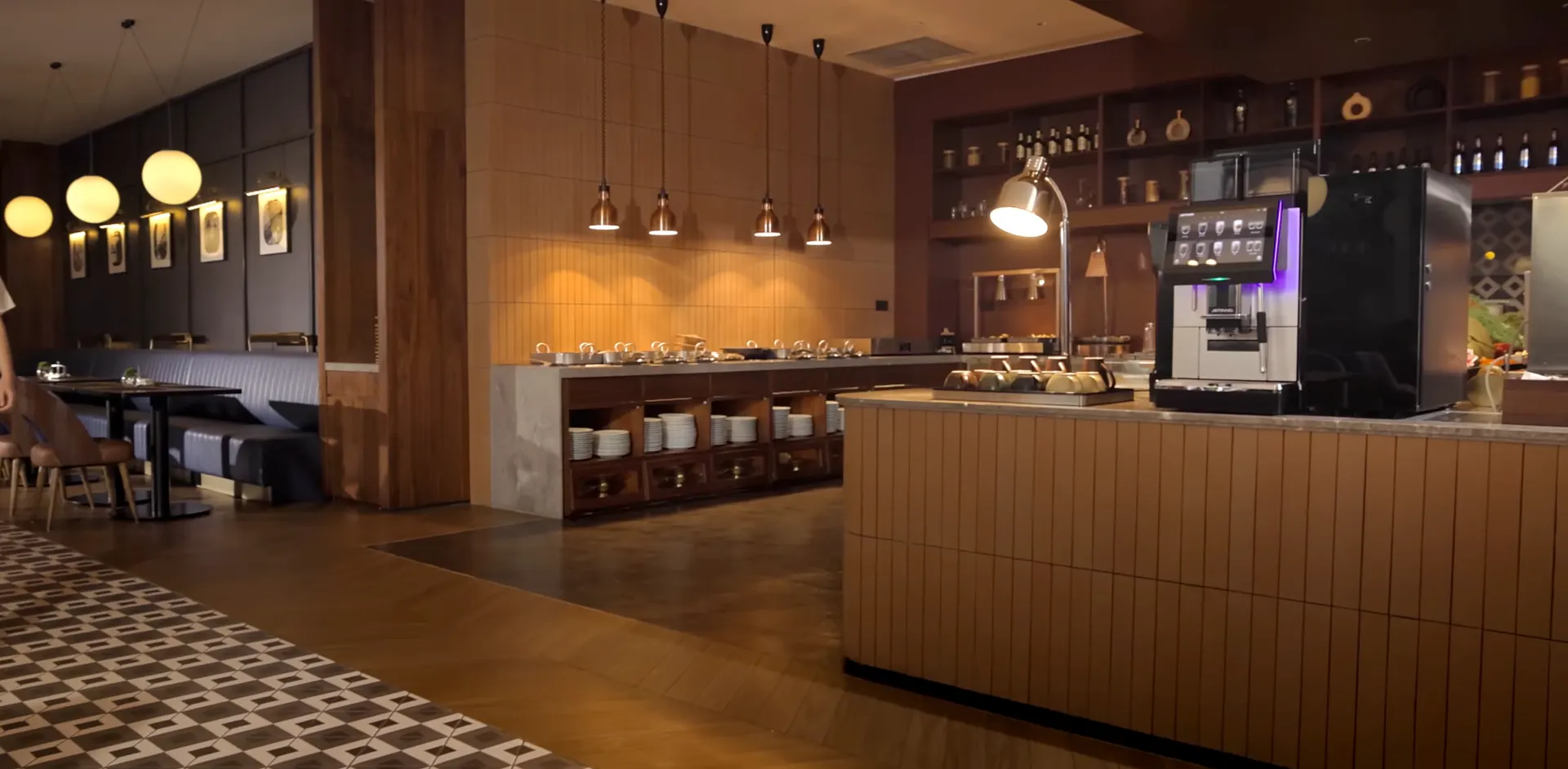 Bean to cup coffee machine on a hotel restaurant counter