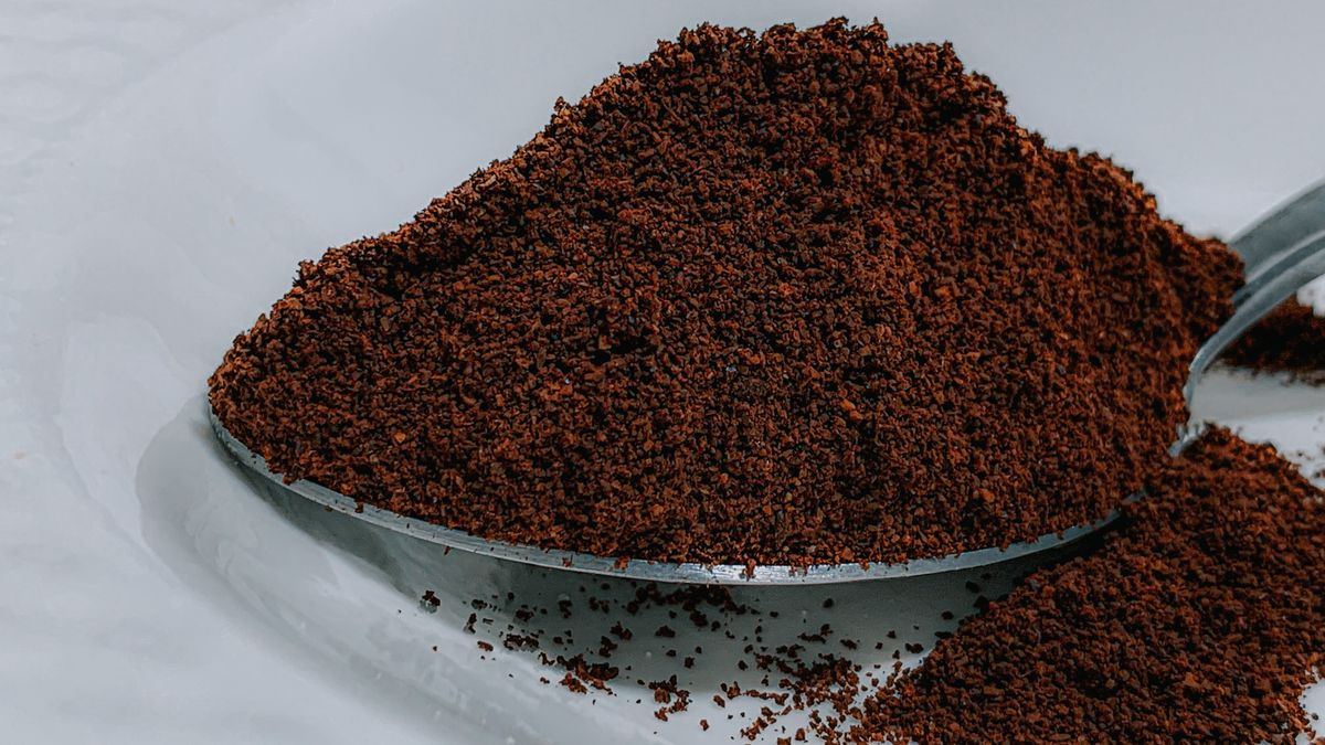 Freshly ground coffee in a spoon