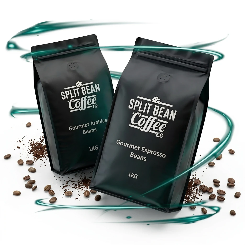 Split Bean Coffee Gourmet Arabica and Gourmet Espresso bean bags